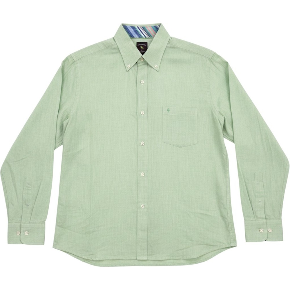 Tailorbyrd Mens XXL Light Green Cotton Button Down Shirt Flamingo Logo Striped